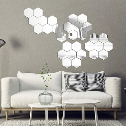 24-Piece DIY Hexagonal Geometric Mirror Wall Decal Set - Self-Adhesive Acrylic Decor