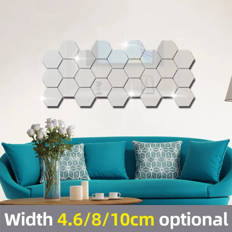 24-Piece DIY Hexagonal Geometric Mirror Wall Decal Set - Self-Adhesive Acrylic Decor
