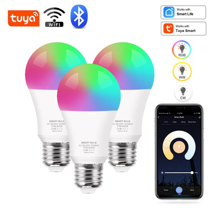 Smart Bulb - WiFi/Bluetooth: Tuya Alexa LED Lamp E27 RGB | Smart Light Bulbs 110V 220V | Google Assistant, Smart Life