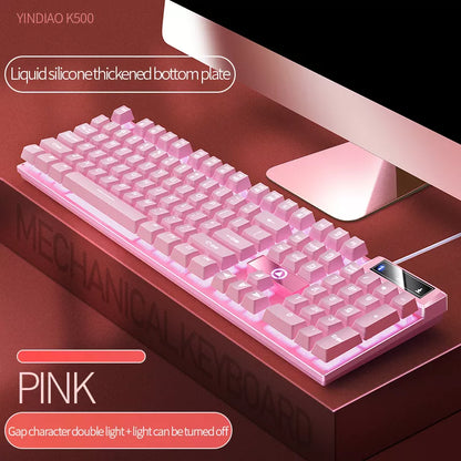 Mechanical Gaming Keyboard K500 Pink: 104 Keys, Mixed Color White/Pink Keycaps, for Laptop PC