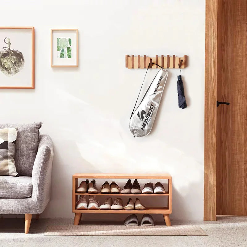 🌿 Beech & Walnut Harmony Wall-Mounted Coat Rack: Hidden Hooks, Foldable Design, Bedroom Chic 🧥🌟